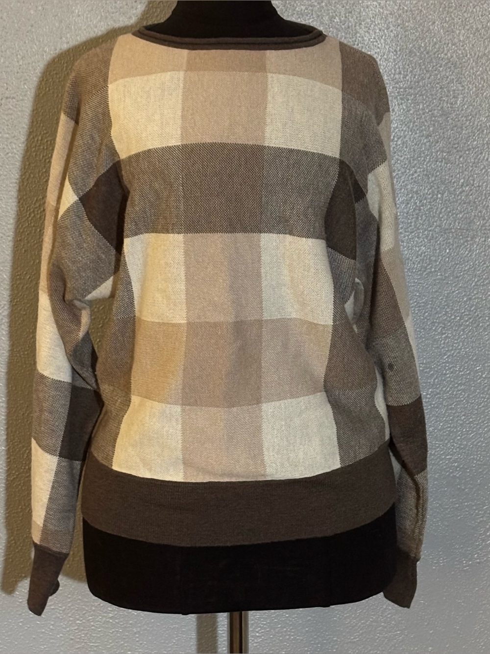 Cynthia Rowley Brown Tan Plaid Turtleneck Sweater Women’s Size S